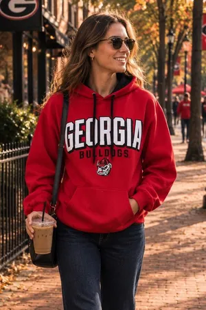Champion Georgia Bulldogs Hoodie‎ Red Black White Appliqué Embroidered Small thumbnail 1