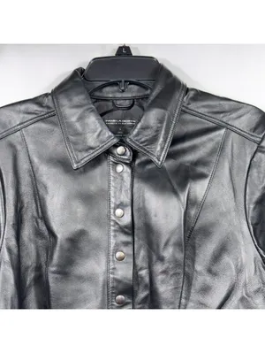 Pamela Dennis L Black Genuine Leather Snap Front Jacket Size L thumbnail 2