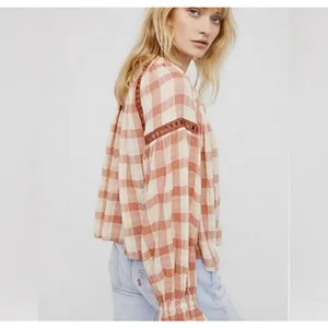 Free People Boho Fall‎ Plaid Honey Grove Top Size Small thumbnail 2