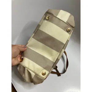Fossil striped Sydney shopper Tote Bag Womens Large Tan Cream Striped Canvas thumbnail 4