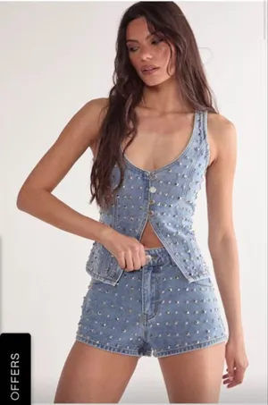 NWT Nasty Gal Studded Denim Corset Top thumbnail 2