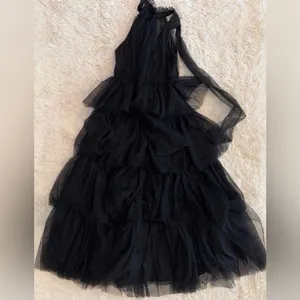 NWOT Petal and Pup Black FRANCES halter tulle tiered bow maxi dress sz S thumbnail 7