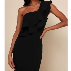 NEW Lulus Grand Beauty Black Ruffled One-Shoulder Mermaid Maxi Dress Large thumbnail 3