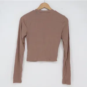 Unbranded Long Sleeve Top Womens S Mauve Brown Cropped Slim Fit Excellent thumbnail 4