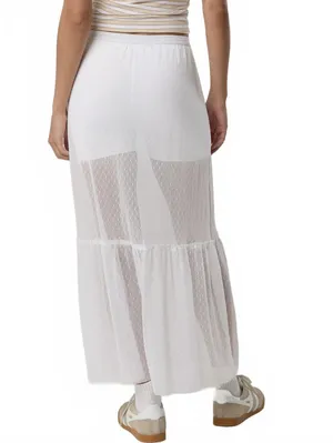 AE OFFLINE By Aerie Tiered Dot Mesh Maxi Skirt American Eagle NWT White L thumbnail 2