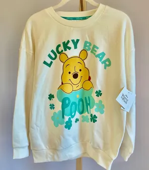 Disney‎ Winnie the Pooh Lucky Bear St Patricks Day Sweatshirt Cream NWT Size M thumbnail 1