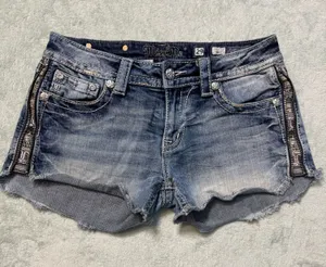 Miss Me Side Zip signature Shorts Cut off denim jean embroidered pocket thumbnail 1