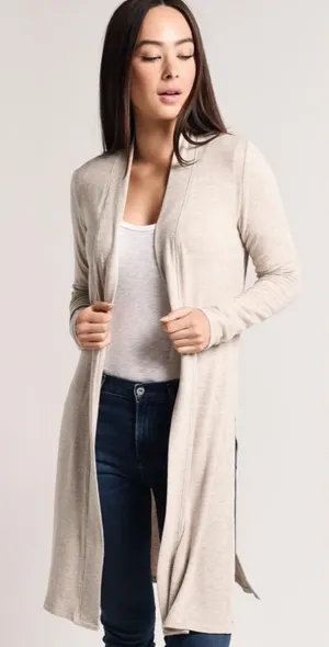 Beyond Yoga High Slits Fleece Long Duster Cardigan Sweater Beige Women’s XS thumbnail 1