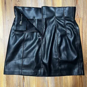 Zara Faux Leather High Waist Black Mini Skirt Moto Whimsygoth Edgy Goth Size M thumbnail 6