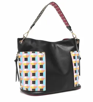 Nicole Lee Black and Pink checkered Handbag with studded strap thumbnail 1
