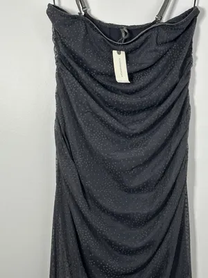 NEW Anthropologie Women’s Small Sheer Ruched Shimmer Dress Gray Textured Formal thumbnail 3