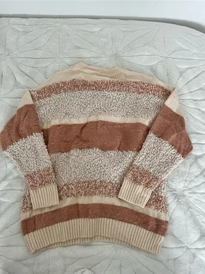 All in Favor Beige and Rust Striped Crewneck Sweater thumbnail 5