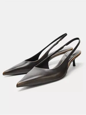 Zara‎ 100% leather sling back kitten heels thumbnail 2