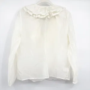 LOFT Womens Ivory Ruffle V-Neck Romantic Victorian Cottagecore Sheer Blouse L thumbnail 6
