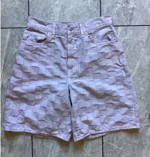 Madewell Lavender Purple Checkerboard High Rise Denim Shorts 27 NK854 thumbnail 1