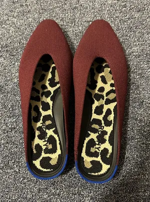 Rothy's Wine Red Knit Slip-On Flats with Leopard Insole thumbnail 1