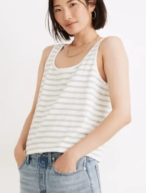 Madewell Boxy-Crop Tank Top Crawley Stripe Women’s Large thumbnail 1
