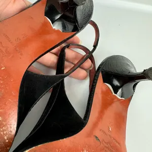 Donald Pliner Leather Sling Back Mules Sz 8 Black Kitten Heels Kiltie Point Toe thumbnail 11