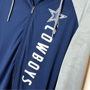 Dallas Cowboys Full Zip Jacket Light Weight Blue Gray Hooded NFL Football Large thumbnail 4