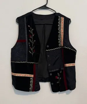 Vintage Black WhimsiGoth Patchwork Embroidered Vest thumbnail 1