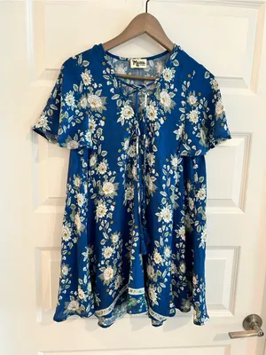 Show Me Your Mumu Rancho Vista Tunic Dress Blue White Size XS thumbnail 1