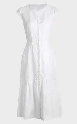 Rihoas Solid White Color Lapel Midi Dress thumbnail 7