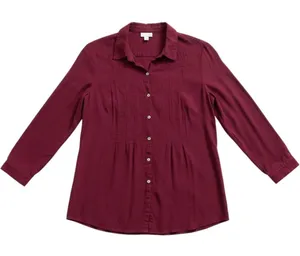 J. Jill Button Down Shirt Burgundy XL Women Pintuck Rayon Long Sleeve Tunic thumbnail 1