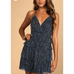 Lulus Glowing Gorgeous Blue Multi Metallic Tiered Mini‎ Dress Size Small thumbnail 12