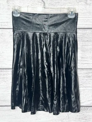 Black Shiny Wet Look Faux Leather Stretch A-Line Flared Skater Skirt Size Small thumbnail 1