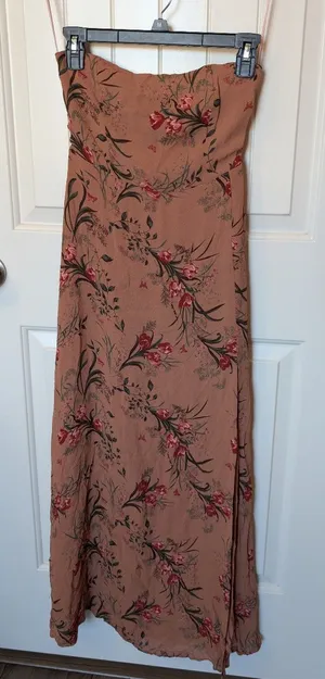 Reformation Floral Strapless Midi Dress with Slit thumbnail 1