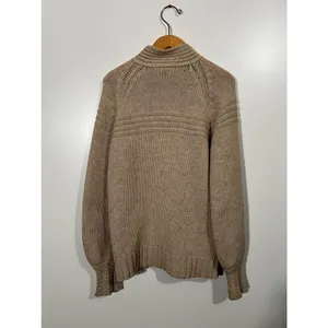 Vintage 100% Wool Sweater Eddie Bauer Tan Zip-Up Cardigan Pockets Size Medium thumbnail 3