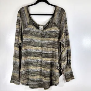 FREE PEOPLE oversized‎ space dye striped scoop neck balloon sleeve top thumbnail 2