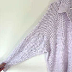Aerie CozyUp Waffle Polo Sweater Lavender Dawn Purple Oversized Baggy Knit thumbnail 7