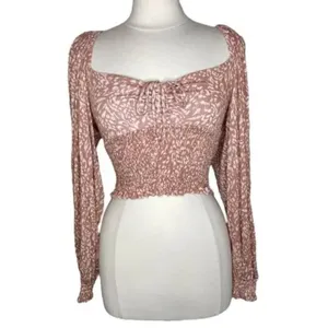 URBAN OUTFITTERS UO Old Soul Smocked Top Mauve Pink ish Leopard Cheetah Crop Top thumbnail 5