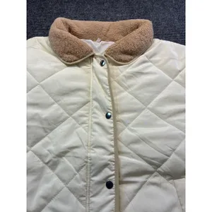 Womens Cream Diamond Quilted Puffer Jacket Tan Fleece Collar Casual Preppy Small thumbnail 2