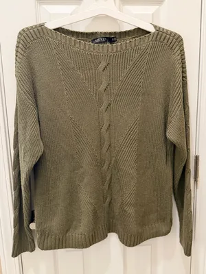 Lauren Ralph Lauren Cable-Knit Cotton-Blend Sweater size XL olive fern thumbnail 3