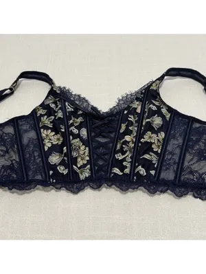 Victoria’s Secret Dream Angels Blue Embroidered Corset Look Bustier Top Sz XS thumbnail 7
