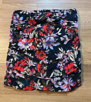 Zara XS Black Multicolor Floral Ruffle Knot Draped High-Waist Mini Skirt thumbnail 1