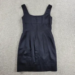 VTG Salvatore Ferragamo Dress 42 Black Linen Sheath Square Neck Straps LBD thumbnail 3