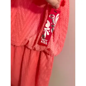 Hot Kiss Coral Chevron Textured Elastic Waist Spaghetti Strap Mini Dress‎ L thumbnail 3