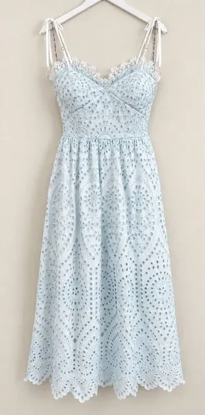 Avec Les Filles Eyelet Lace Midi Dress Size 12 Light Blue/White Cotton thumbnail 1