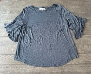 Loft Women's Gray 1/4 sleeve‎ Blouse Size XL thumbnail 1