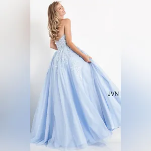 JVN by Jovani 00915 Strapless Long Ball Gown Prom Formal light Blue sz 4 thumbnail 3