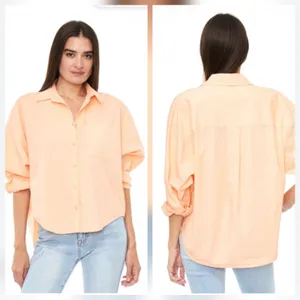 Pistola Womens Sloane Oversized Button Down Hi-Low Long Sleeve Top Orange Sz S thumbnail 2