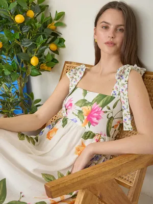 NWT Blu Pepper Off White Floral Tie Strap Empire Waist Midi Dress – Small thumbnail 5