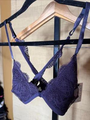 NWT Anemone Purple Lace Triangle Bralette Front Closure Criss Cross Back Small thumbnail 2