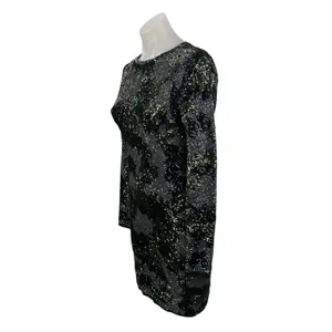 Zara Black Green Camo Sequin Sparkly Long Sleeve Crew Neck Mini Bodycon Dress M thumbnail 3