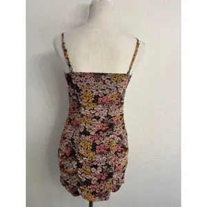 Ultra Flirt Bodycon Mini Dress Small Multicolor Floral Ruched Mesh Tie Front thumbnail 2