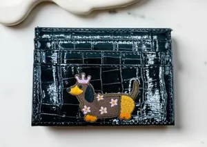 Faux Crocodile Black Embossed Glossy Small Dog Card Holder Wallet thumbnail 1