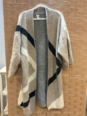 Anthropologie Antonia Neutral Geometric Open-Front Coatigan in Beige and Black L thumbnail 3